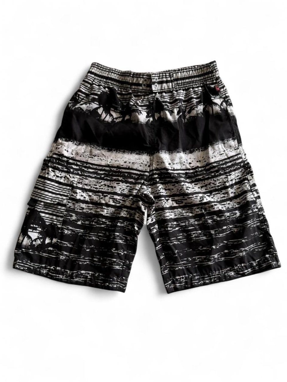 NBN Gear Black White Palm Tree Board Shorts L 14/16 Liner Removed